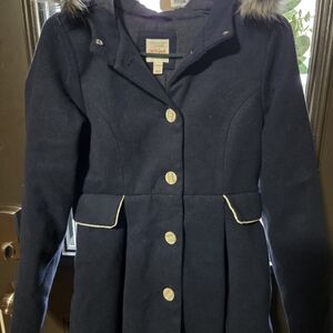 Cat & Jack Blue Pea Coat with Fur Trim